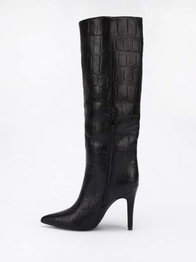 Bottes texturées à talon aiguille noires