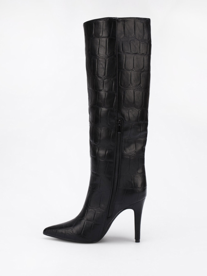 Bottes texturées à talon aiguille noires