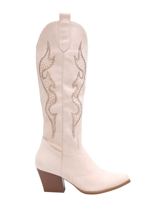 Santiags beiges à motifs ajourés et en strass