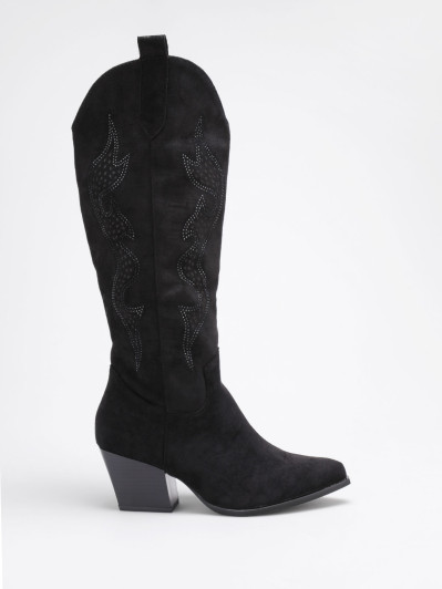 Santiags noires à motifs ajourés et en strass