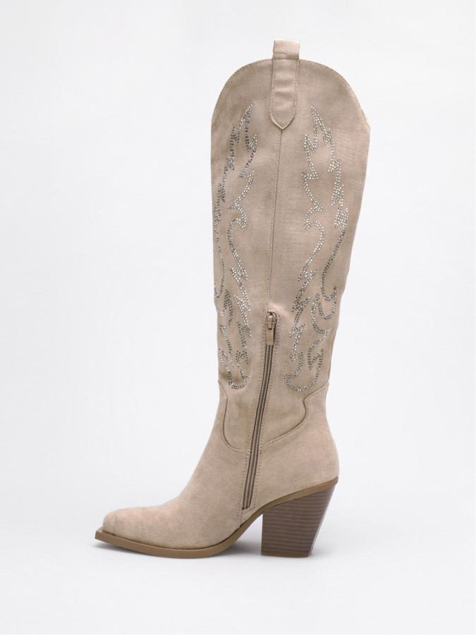 Bottes santiags en suédine à strass