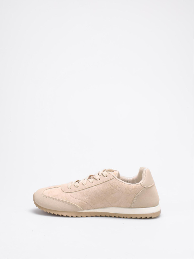 Baskets citadines bi-matières en suédine beige