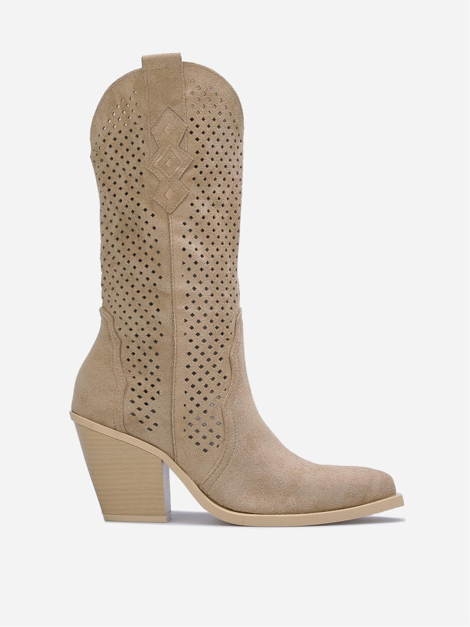 Santiags taupe en suédine à détails ajourés