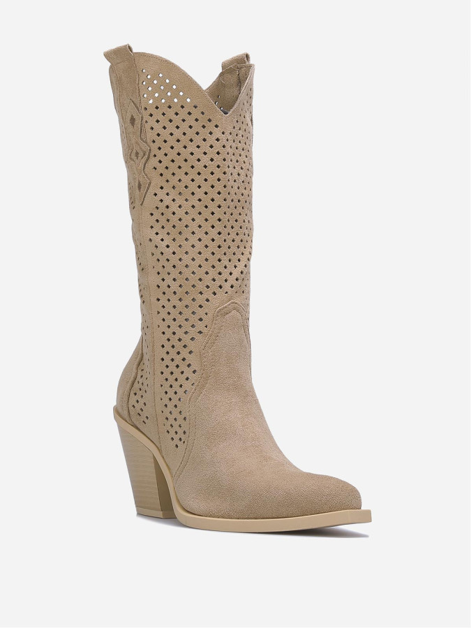 Santiags taupe en suédine à détails ajourés