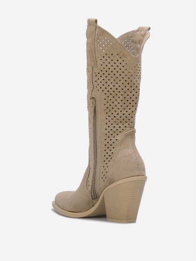 Santiags taupe en suédine à détails ajourés