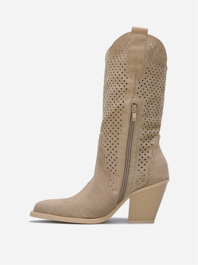 Santiags taupe en suédine à détails ajourés