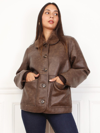 Blouson réversible fausse fourrure avec poches