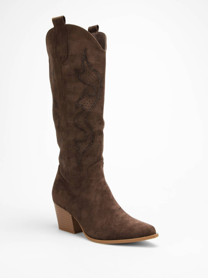 Santiags marron à motifs ajourés et en strass