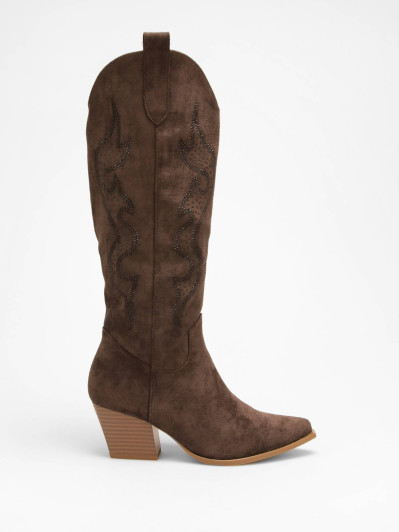 Santiags marron à motifs ajourés et en strass