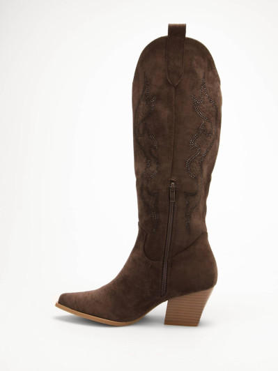 Santiags marron à motifs ajourés et en strass