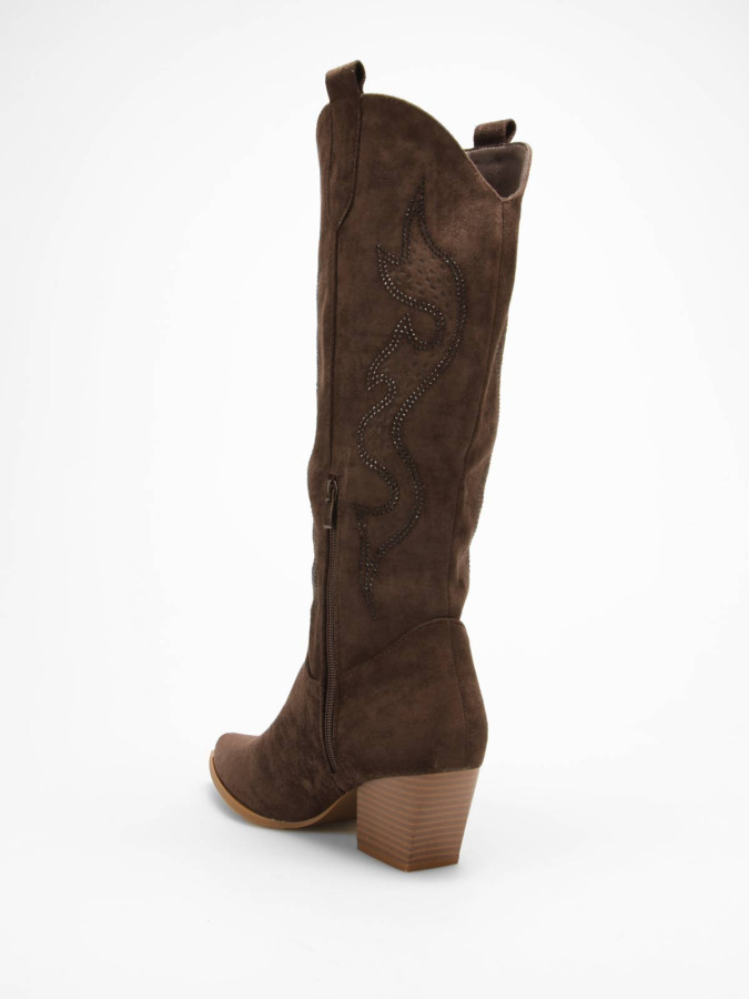 Santiags marron à motifs ajourés et en strass