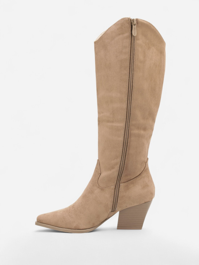Bottes western femme taupe à talon carré – Style cowgirl chic