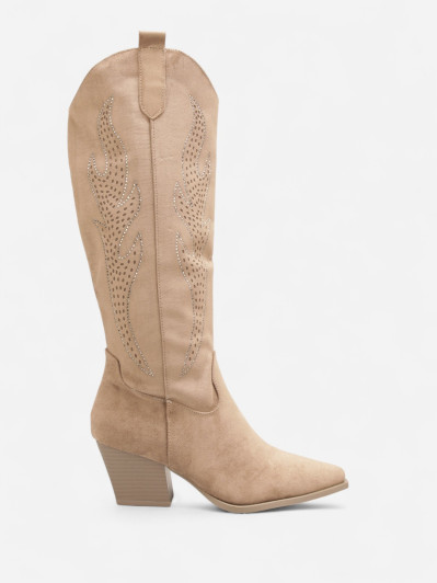 Bottes western femme taupe à talon carré – Style cowgirl chic