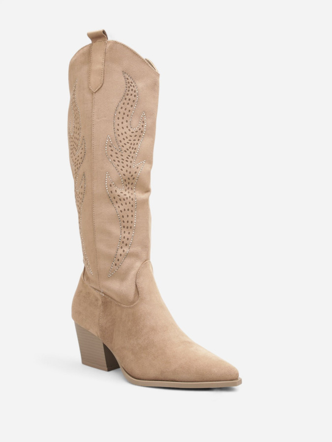 Bottes western femme taupe à talon carré – Style cowgirl chic