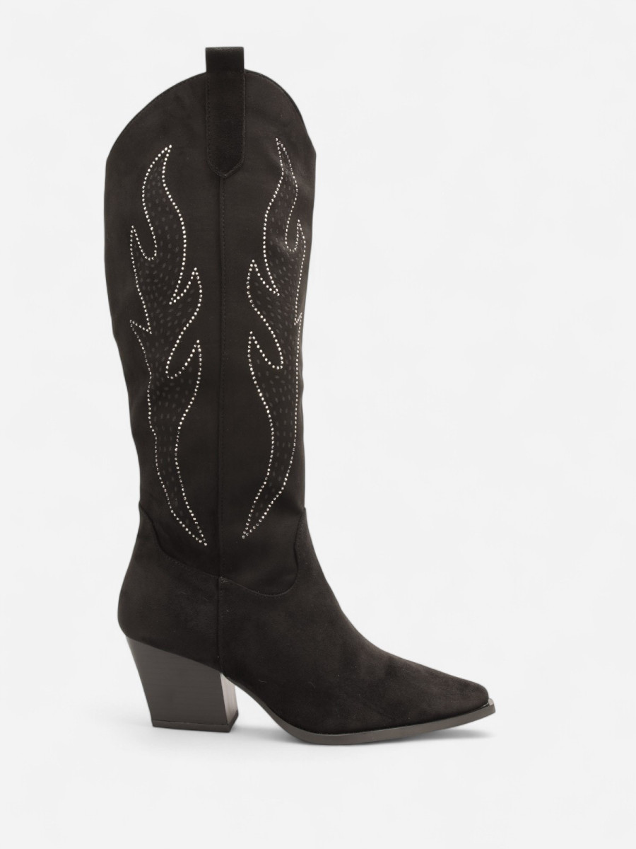 Bottes Western noires à Talon Carré – Style Cowgirl Chic