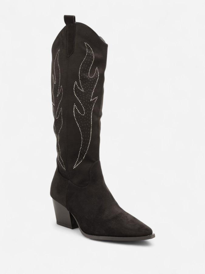 Bottes Western noires à Talon Carré – Style Cowgirl Chic