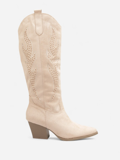 Bottes western femme beige à talon carré – Style cowgirl chic