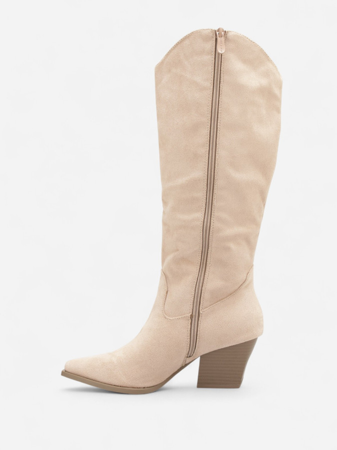 Bottes western femme beige à talon carré – Style cowgirl chic