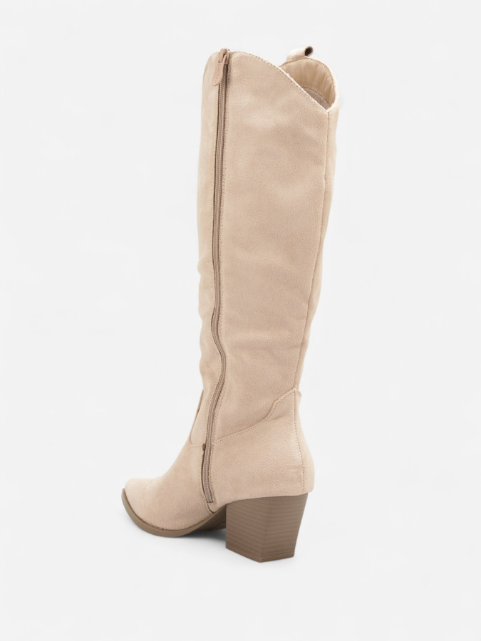 Bottes western femme beige à talon carré – Style cowgirl chic