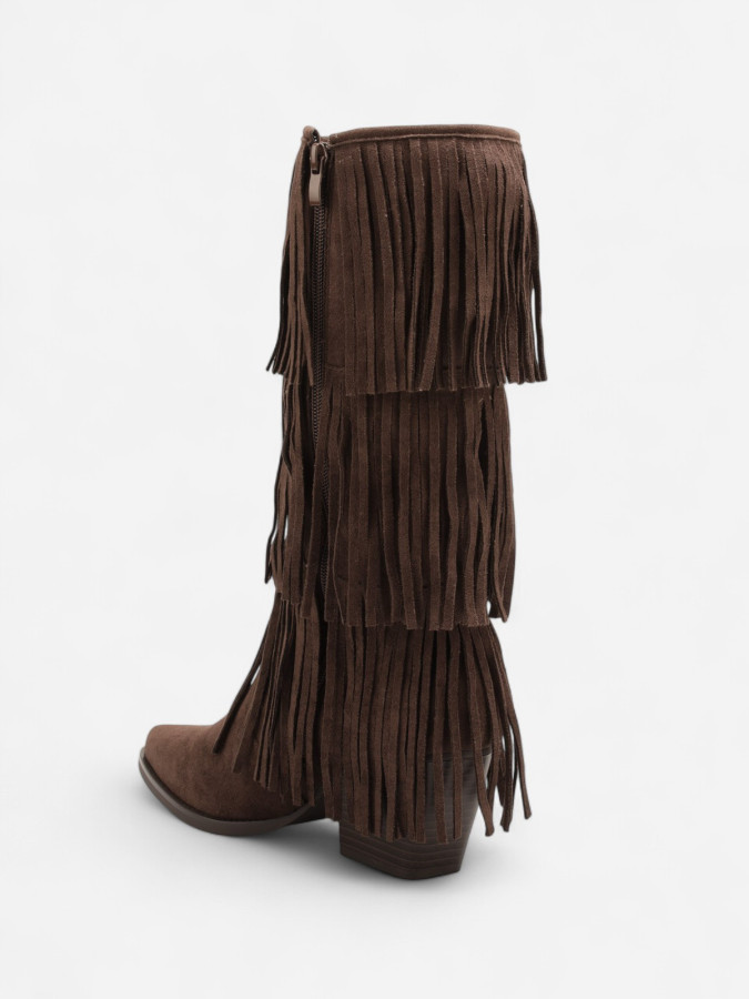 Bottes western femme à franges marron chocolat – Style bohème chic