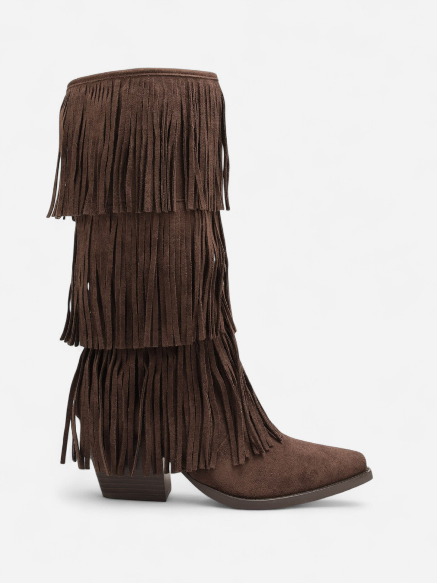 Bottes western femme à franges marron chocolat – Style bohème chic