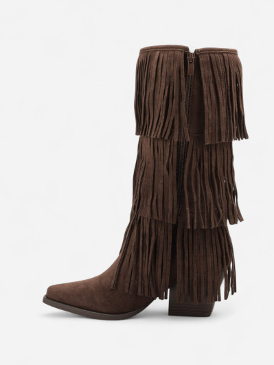 Bottes western femme à franges marron chocolat – Style bohème chic