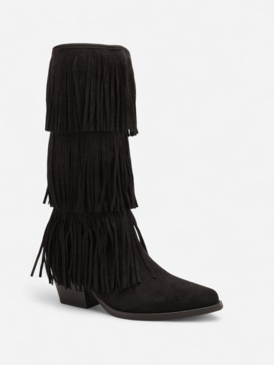 Bottes western femme noires à franges – Style cowgirl rock chic