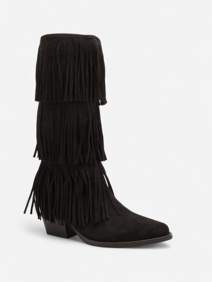 Bottes western femme noires à franges – Style cowgirl rock chic
