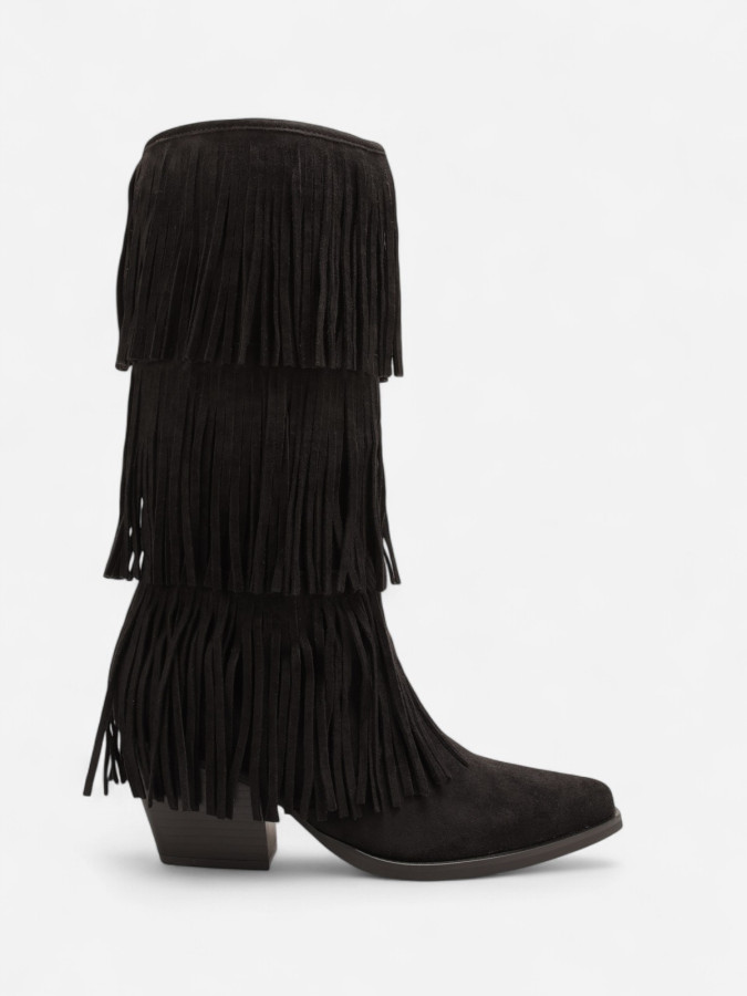 Bottes western femme noires à franges – Style cowgirl rock chic