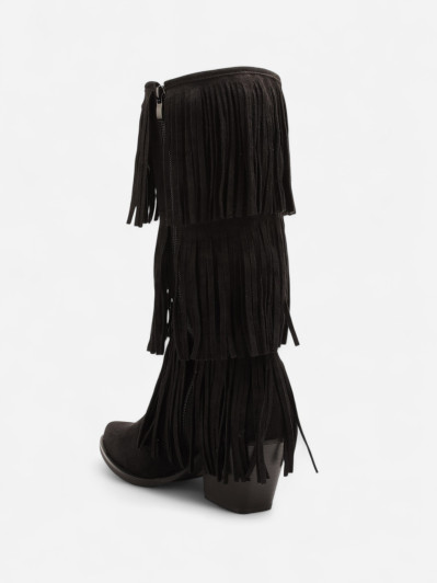 Bottes western femme noires à franges – Style cowgirl rock chic
