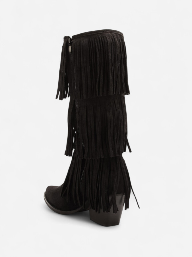 Bottes western femme noires à franges – Style cowgirl rock chic
