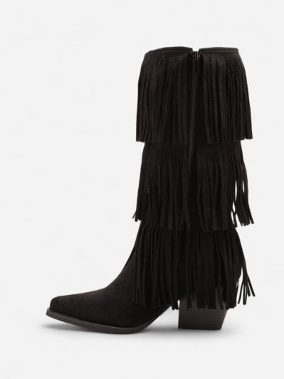 Bottes western femme noires à franges – Style cowgirl rock chic