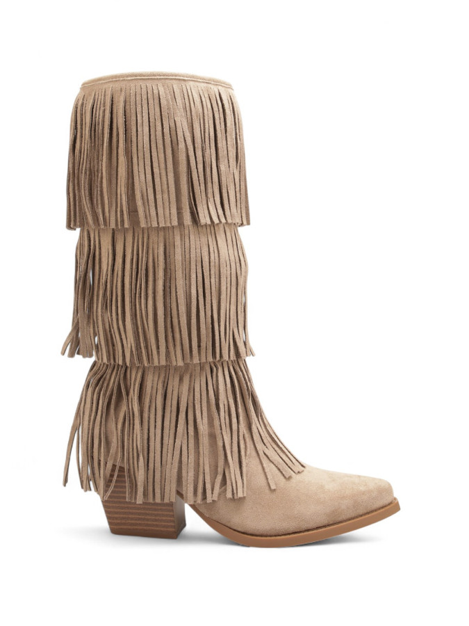 Bottes western femme taupe beige à franges – Esprit bohème chic