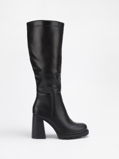 Bottes noires à talon bloc et plateforme crantée