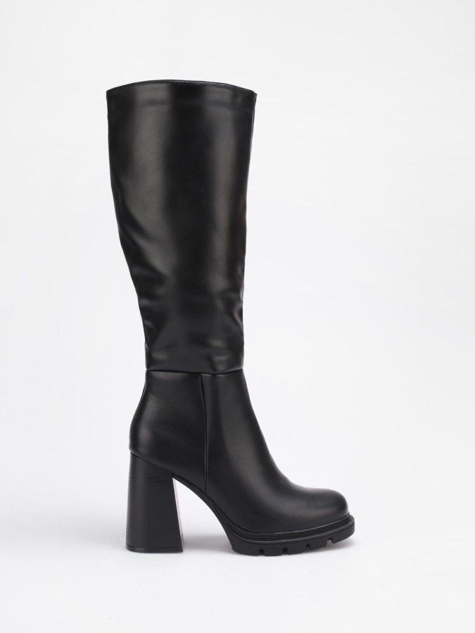 Bottes noires à talon bloc et plateforme crantée