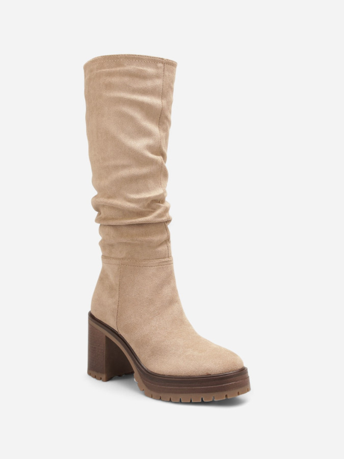 Bottes plissées en suédine et à plateforme taupe