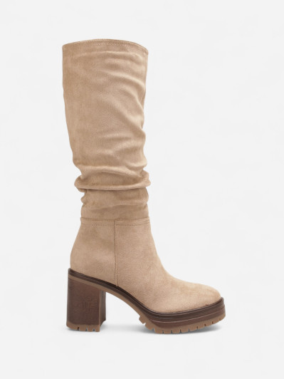 Bottes plissées en suédine et à plateforme taupe
