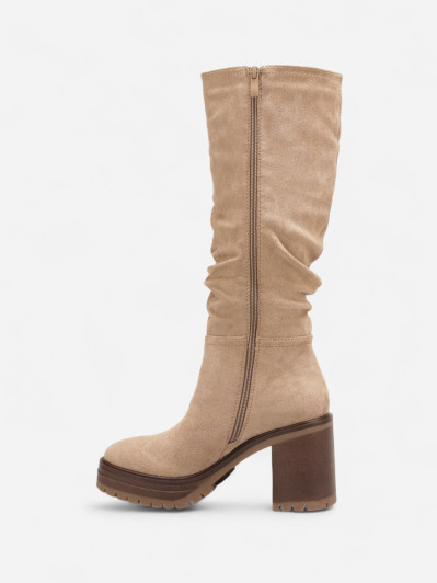 Bottes plissées en suédine et à plateforme taupe