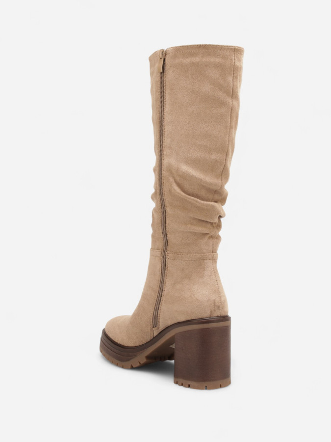 Bottes plissées en suédine et à plateforme taupe