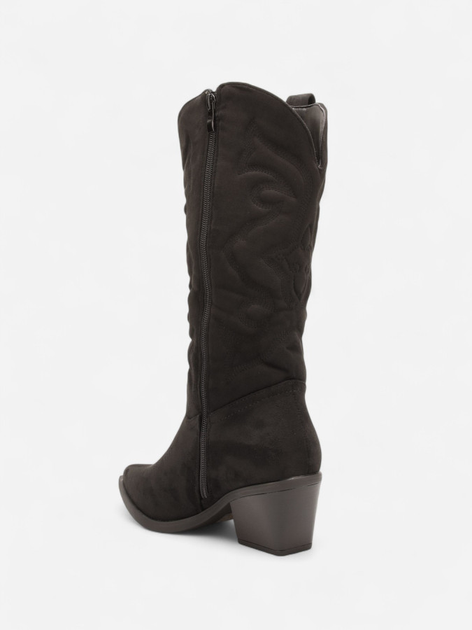 Santiags mi-hautes à motifs en relief noires