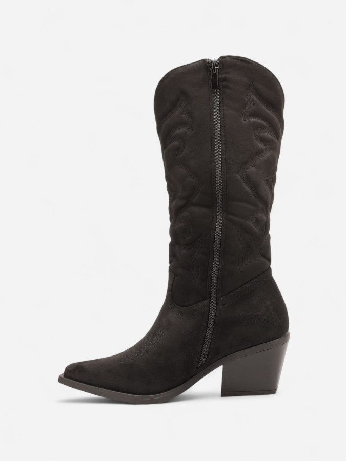 Santiags mi-hautes à motifs en relief noires