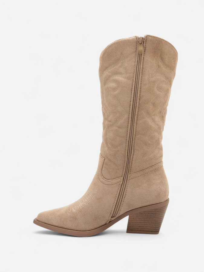 Santiags mi-hautes à motifs en relief taupe