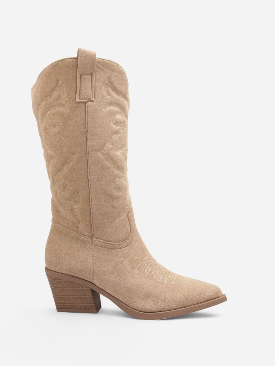 Santiags mi-hautes à motifs en relief taupe