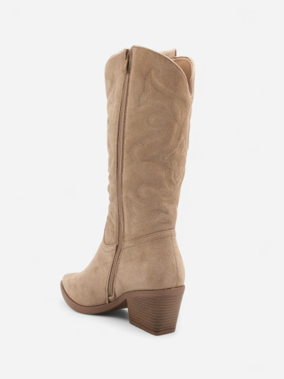 Santiags mi-hautes à motifs en relief taupe