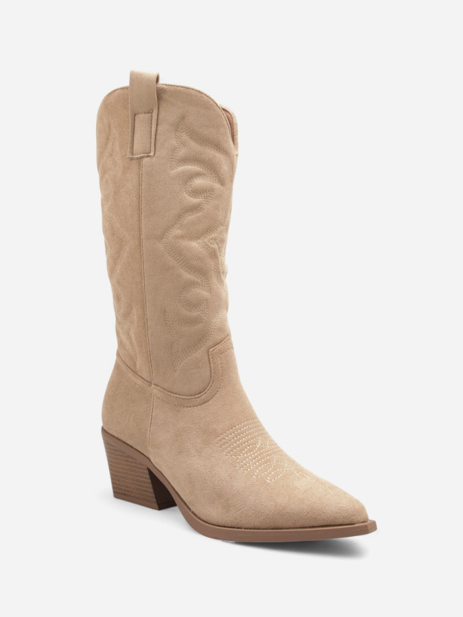 Santiags mi-hautes à motifs en relief taupe