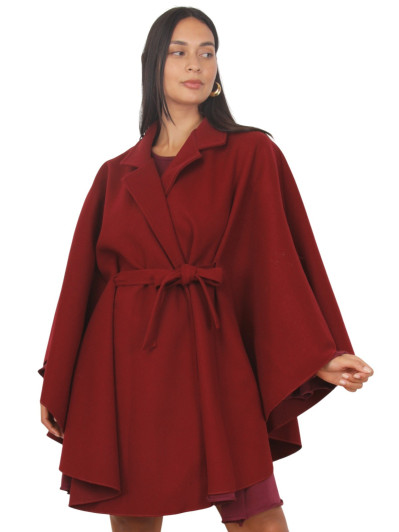 Manteau cape ceinturée bordeaux