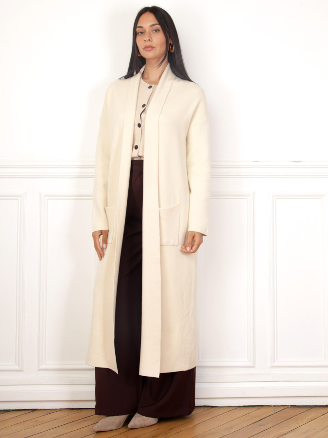 Gilet long à poches beige