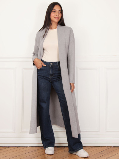 Gilet long à poches gris