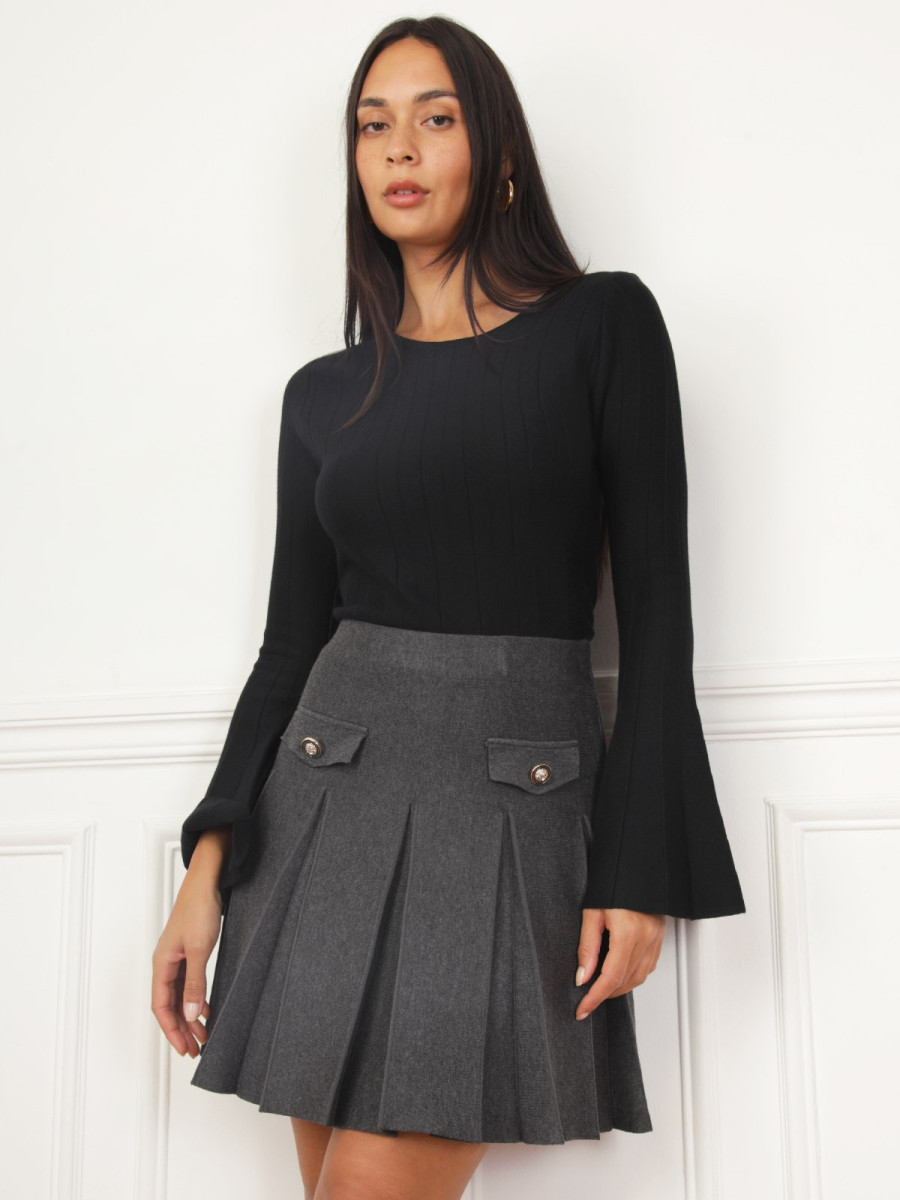 Top plissé à manches évasées noir