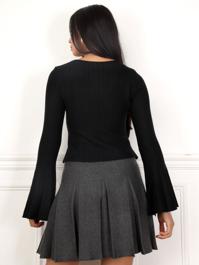 Top plissé à manches évasées noir